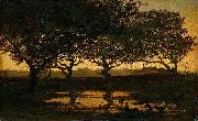 Gerard Bilders Woodland pond at sunset. oil painting